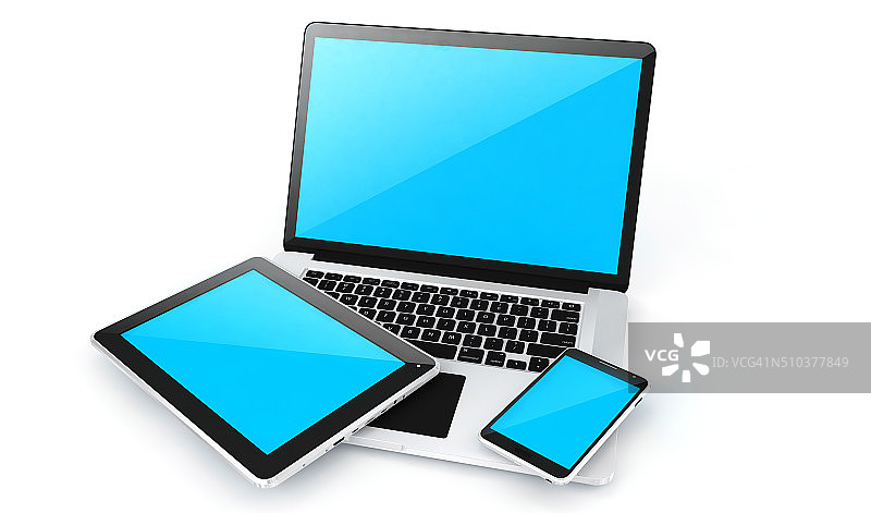 数字设备——笔记本电脑、平板电脑和智能手机。图片素材