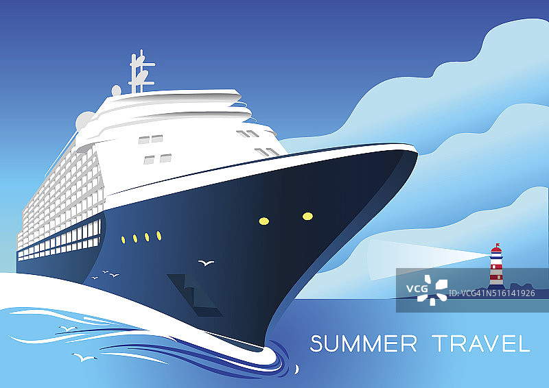 夏季旅游游轮。复古艺术装饰海报插图。图片素材