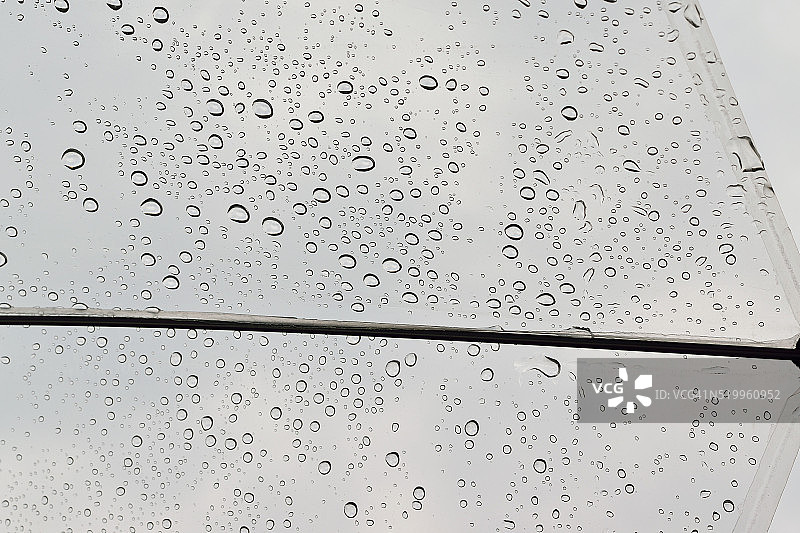 背景雨点落在透明的塑料伞上图片素材