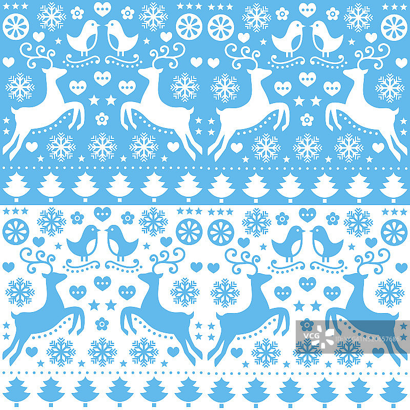 冬天，圣诞无缝蓝带驯鹿图案图片素材