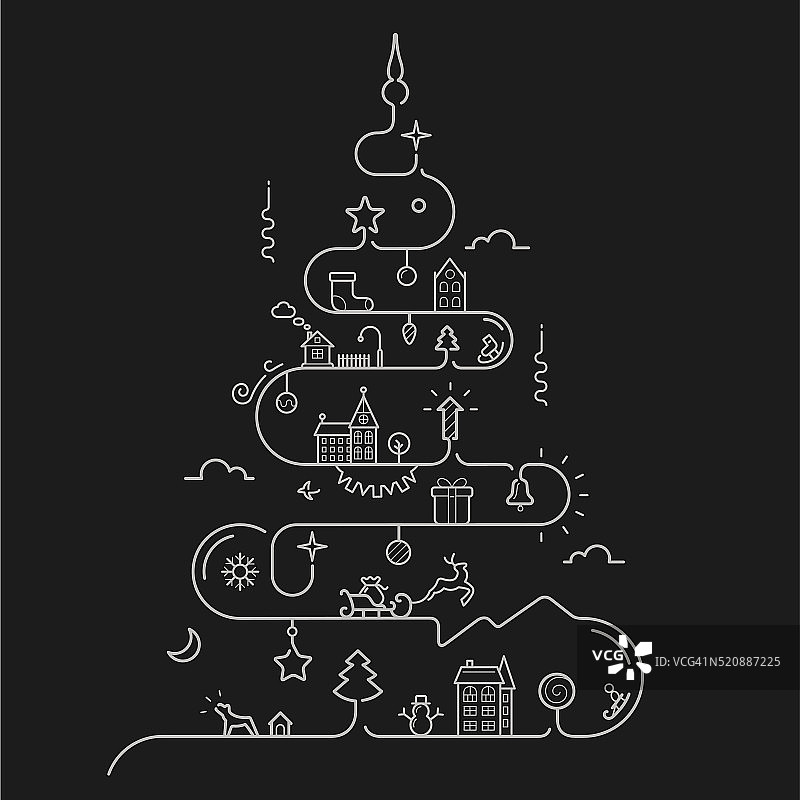 抽象圣诞树的线条风格图片素材