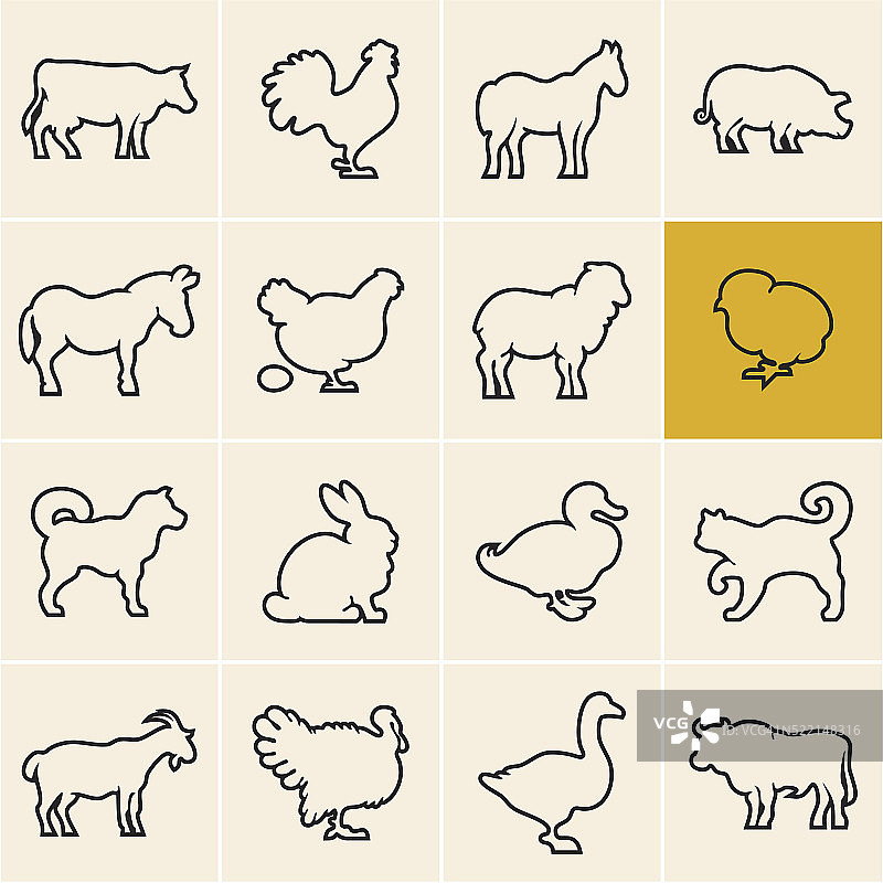 农场动物。动物图标轮廓。图片素材
