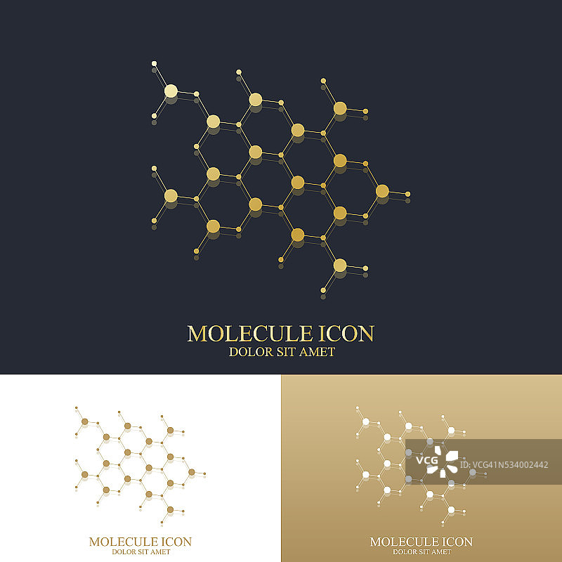 现代集标志型图标dna和分子。分子金色的标志图片素材