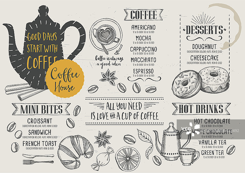 咖啡咖啡菜单，模板设计。图片素材