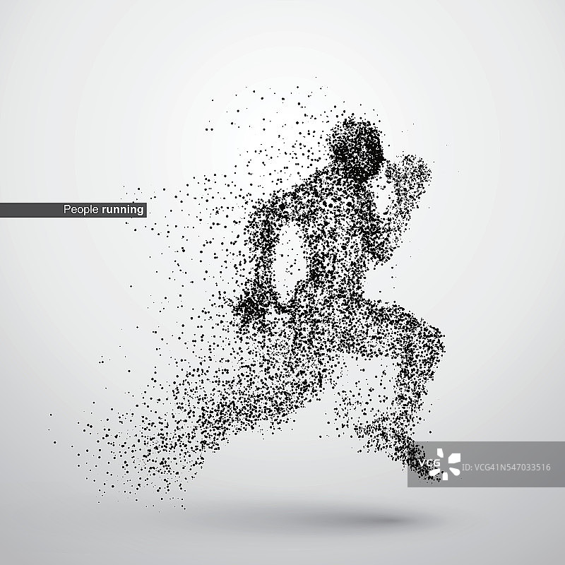 奔跑的人，粒子发散组成，矢量插图图片素材