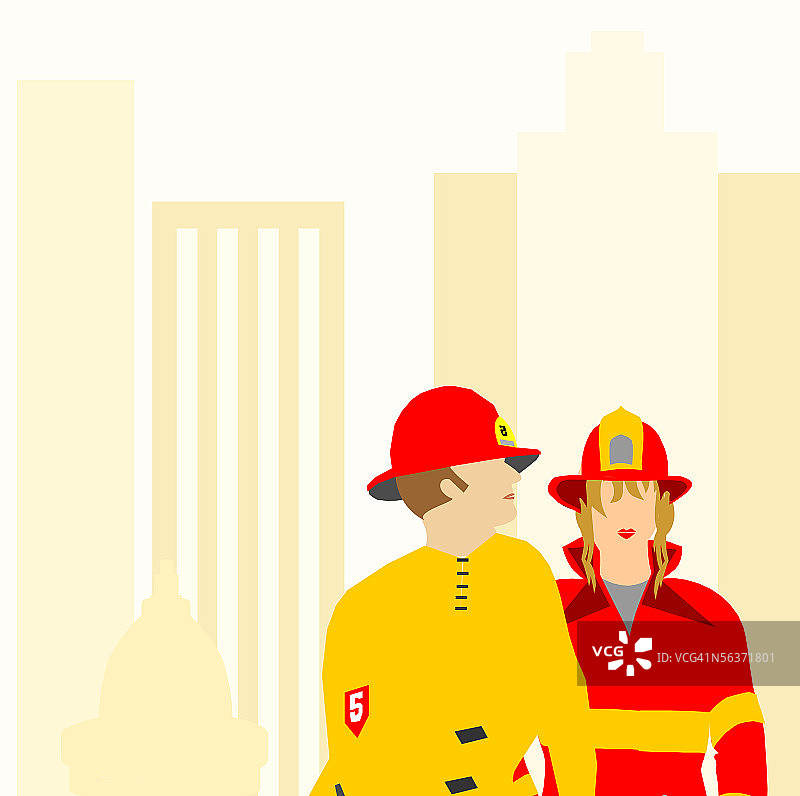 一名男消防员和一名女消防员站在一起图片素材