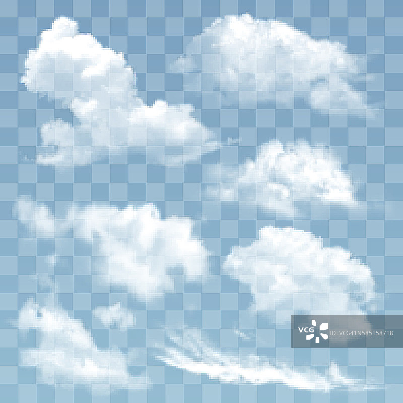 一套透明不同的云矢量插图。图片素材