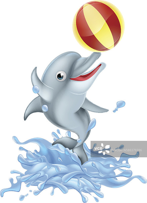卡通飞溅海豚玩球图片素材
