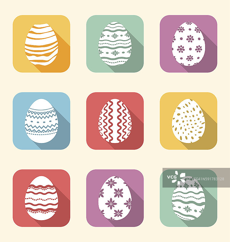 复活节彩蛋的平面图标，长影子风格图片素材