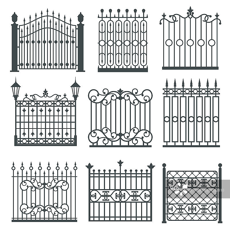 金属铁门，格栅，围栏矢量设置图片素材