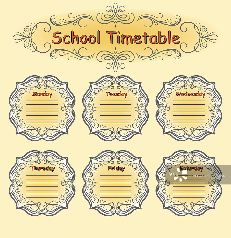 每周学校作息时间表。时间表。图片素材