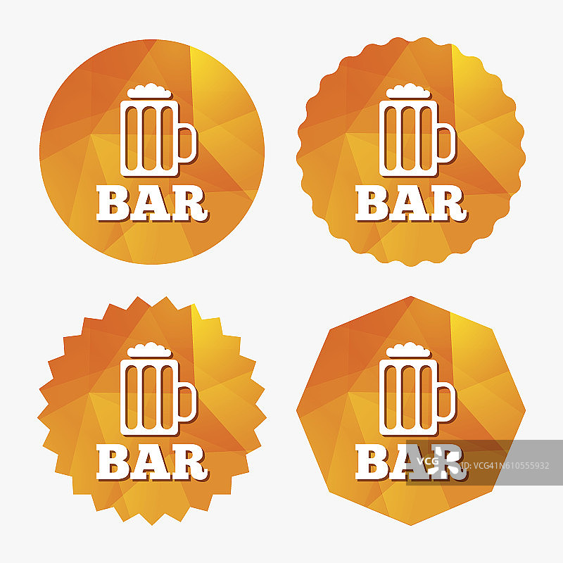 酒吧或酒吧标志图标。啤酒杯的象征。图片素材