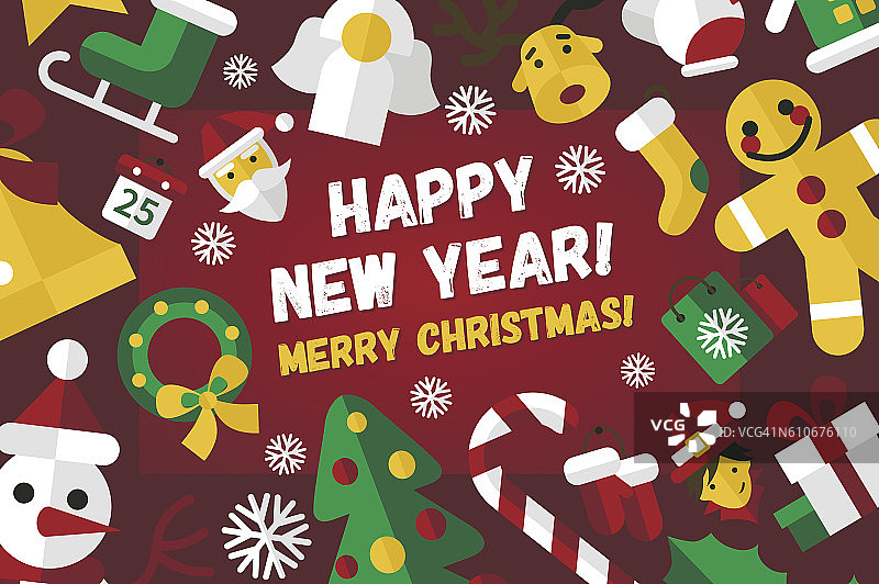 圣诞快乐和新年快乐平面设计卡illion图片素材