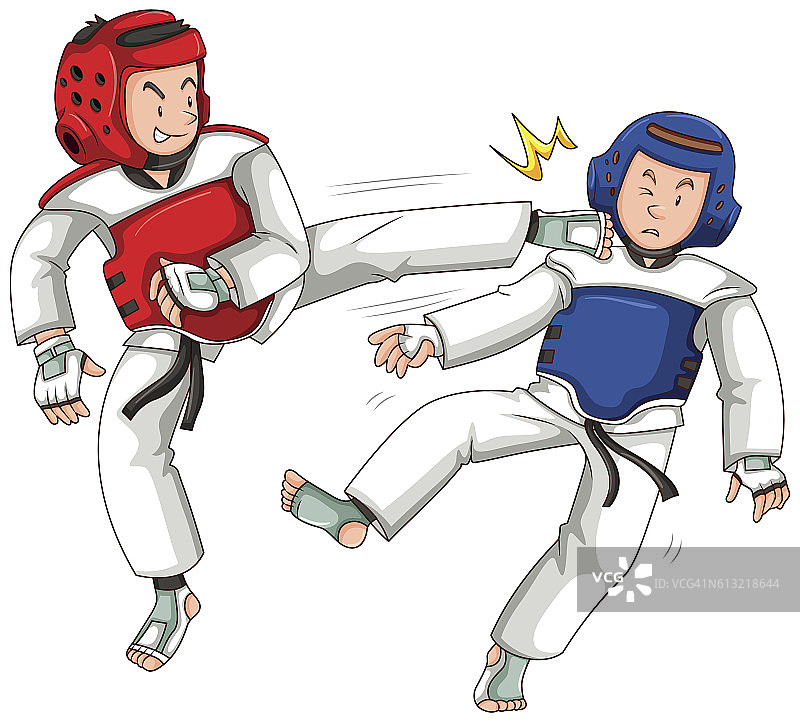两个运动员在练跆拳道图片素材