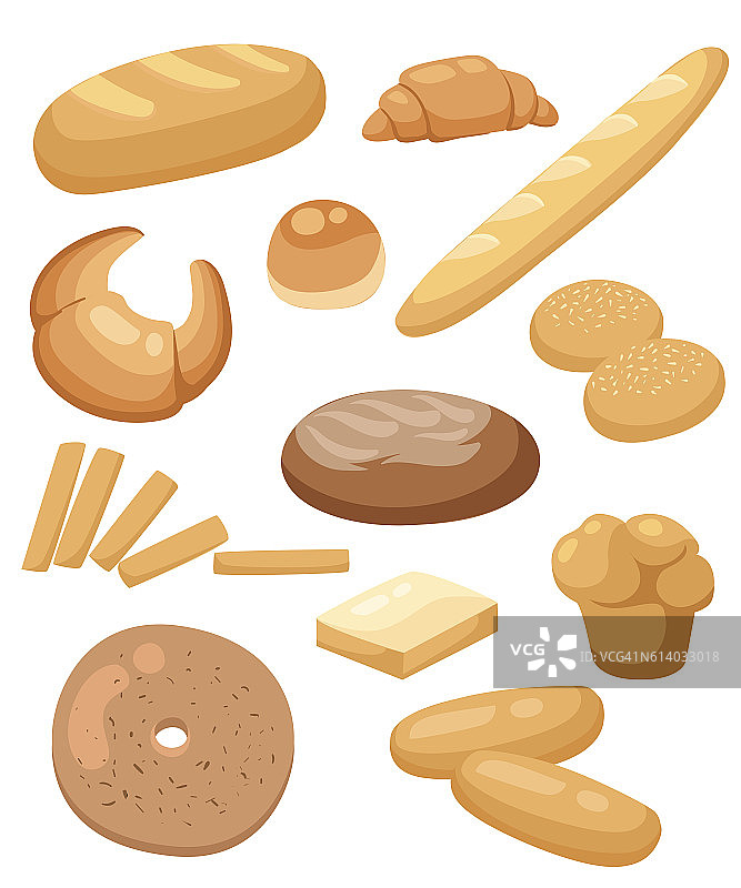 面包。面包店和糕点产品的图标设置各种图片素材