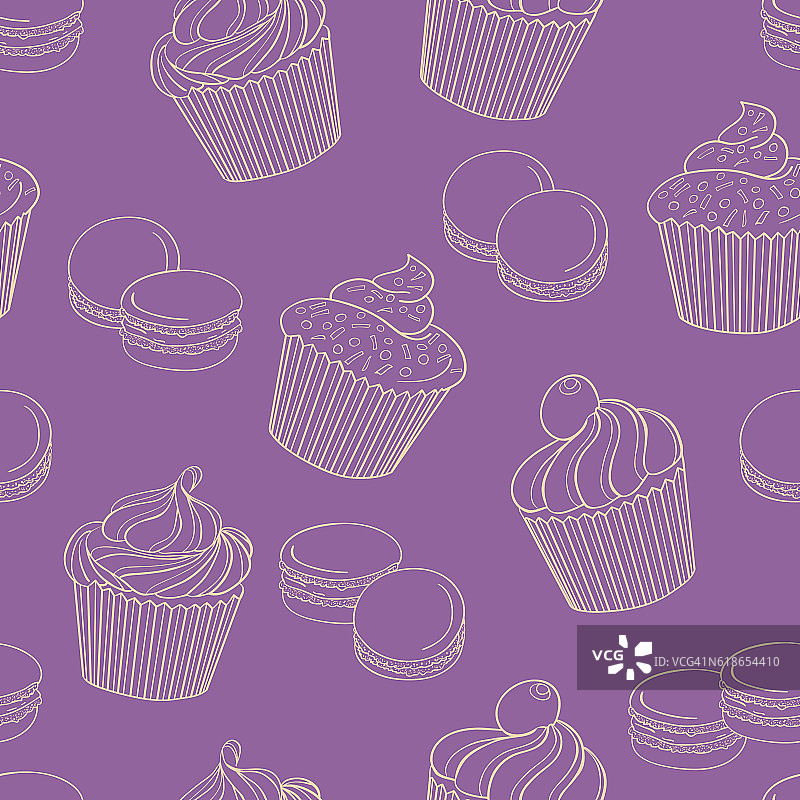 美味的蛋糕配上杏仁饼干，紫色的背景，没有缝隙图片素材