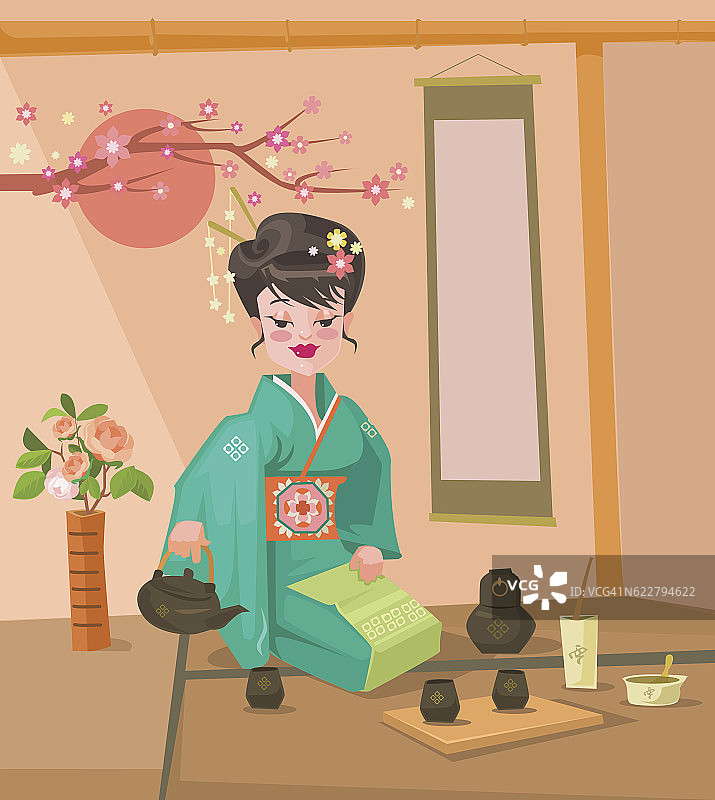 茶道。日本女人在准备茶图片素材