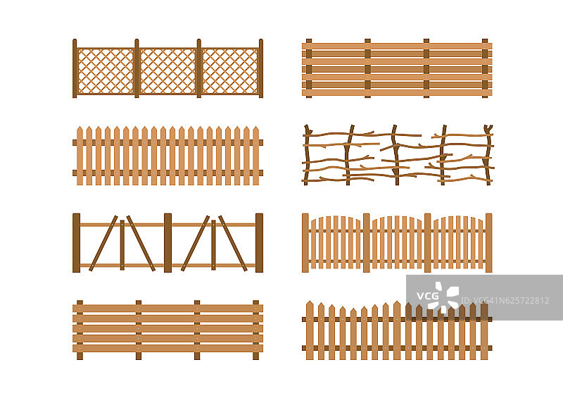 设置不同的木制花园围栏。农村围篱木板施工图片素材