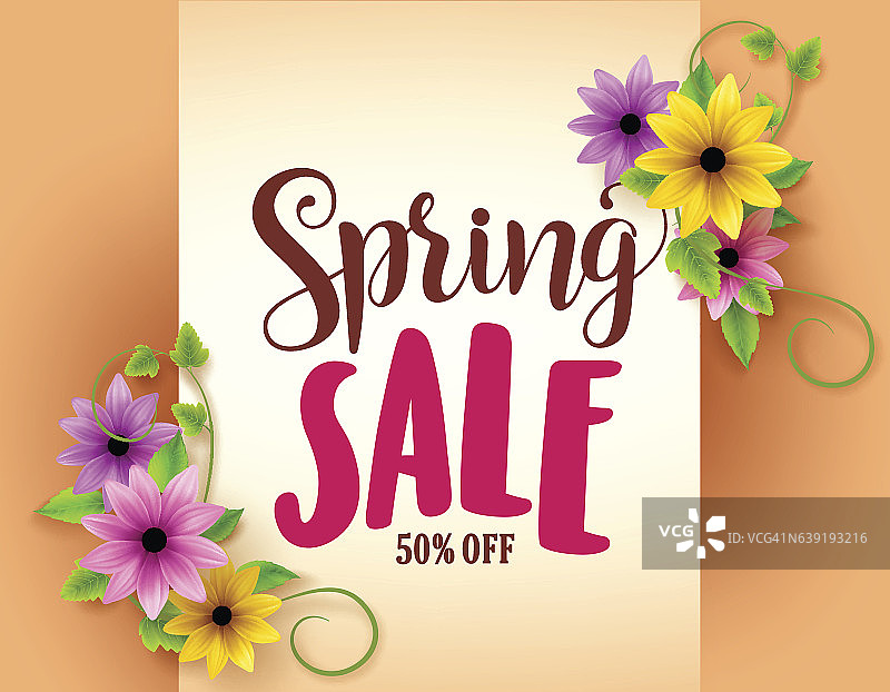 春季销售矢量横幅设计与现实的彩色花朵图片素材