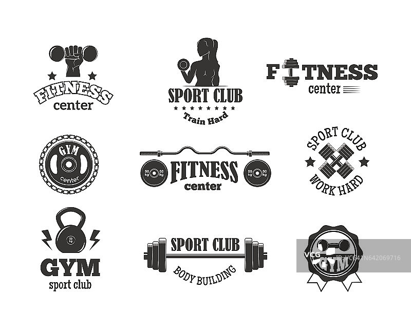 体育俱乐部健身会徽矢量插图图片素材