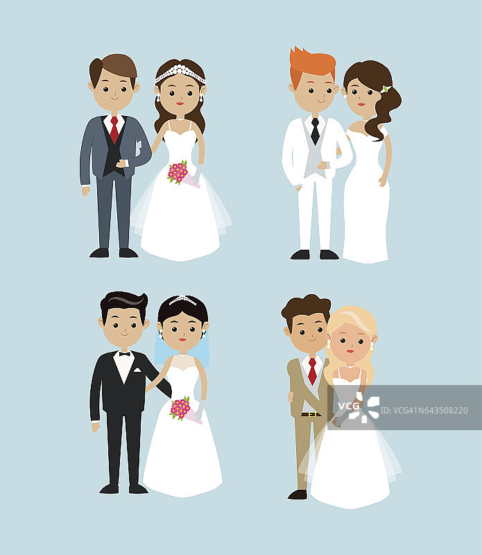 结婚了的设计。婚礼图标。彩色插图，矢量图片素材