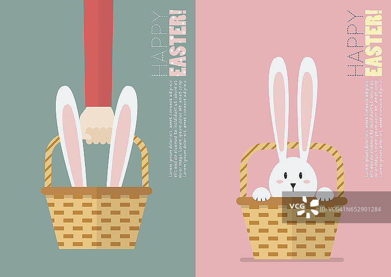 复活节兔子在篮子明信片图片素材