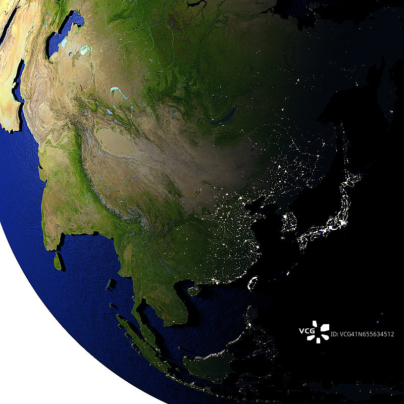 东亚的地球模型与浮雕的土地图片素材