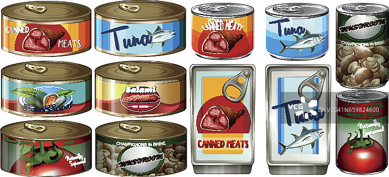 铝罐里装着不同的食物图片素材