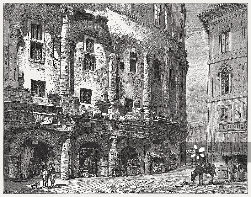 罗马马塞勒斯剧院，木刻，1884年出版图片素材