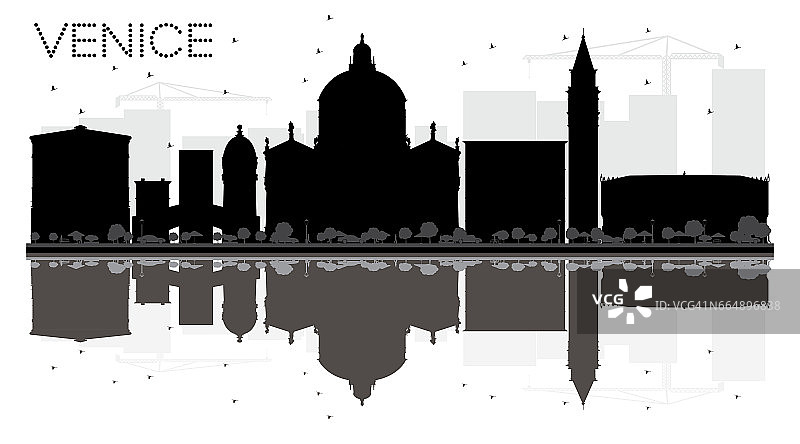 威尼斯城的天际线映衬着黑白剪影。图片素材