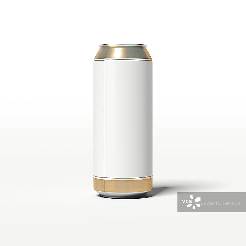 金色边缘的白啤酒罐。三维渲染图片素材