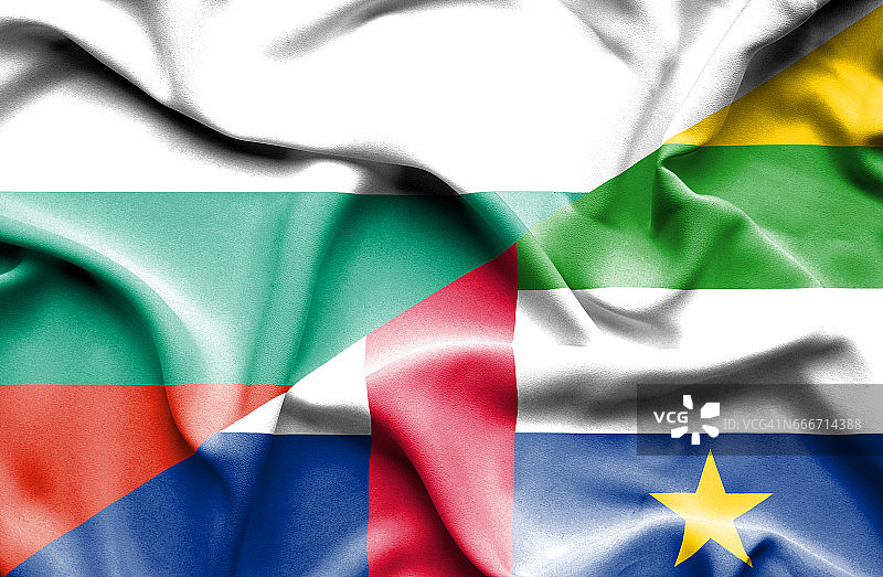 飘扬着中非共和国和保加利亚国旗图片素材