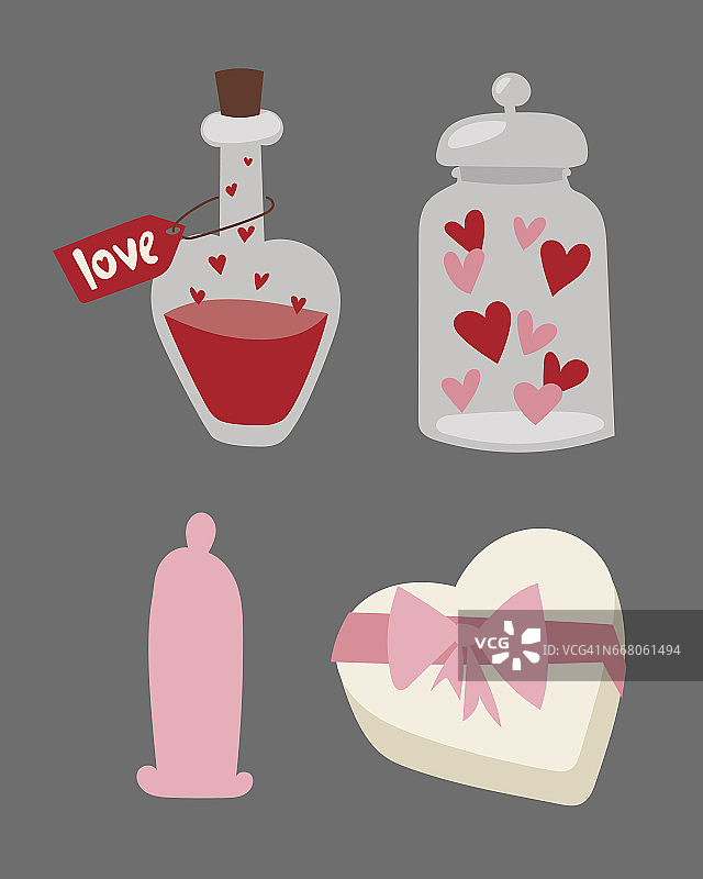 情人节快乐平面设计爱情结婚物品和心爱浪漫庆祝矢量插画图片素材