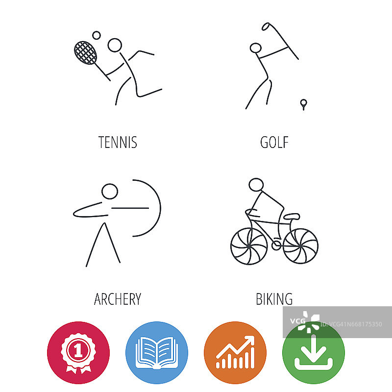自行车、网球和高尔夫图标。图片素材