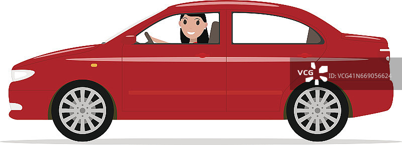 矢量卡通女孩坐在一辆车后面的方向盘图片素材