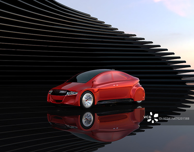 金属红色自动驾驶汽车在抽象的背景图片素材