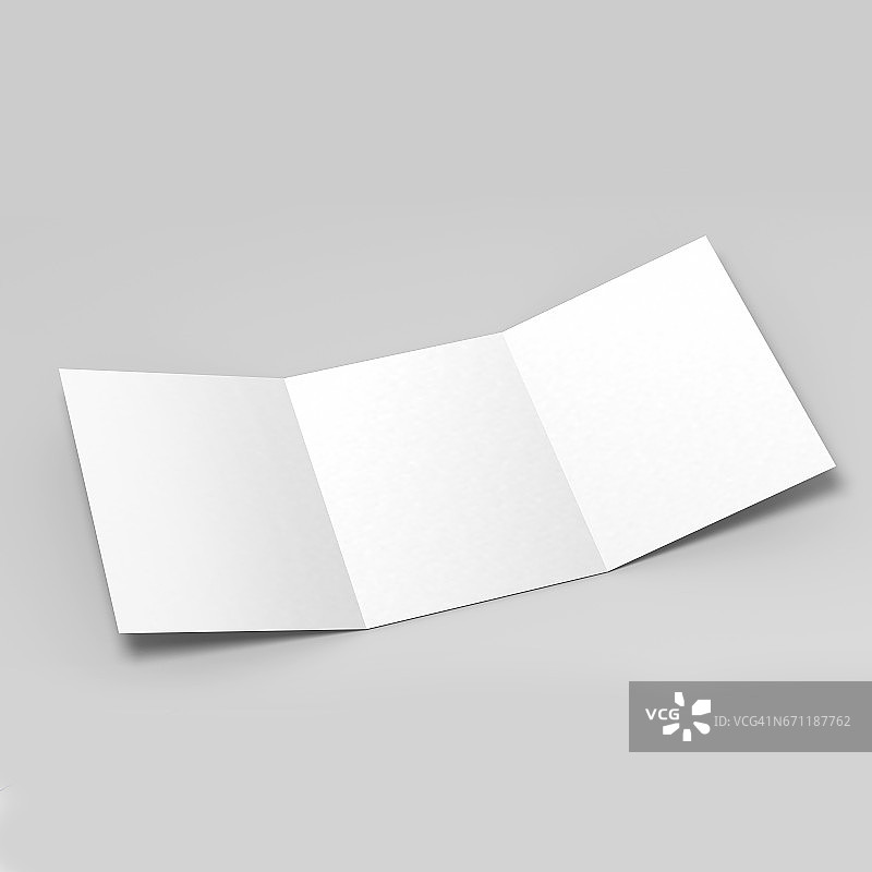 三折A5宣传册模型，真实渲染的三折A5/A4宣传册模型上孤立的白色背景，3D插图图片素材