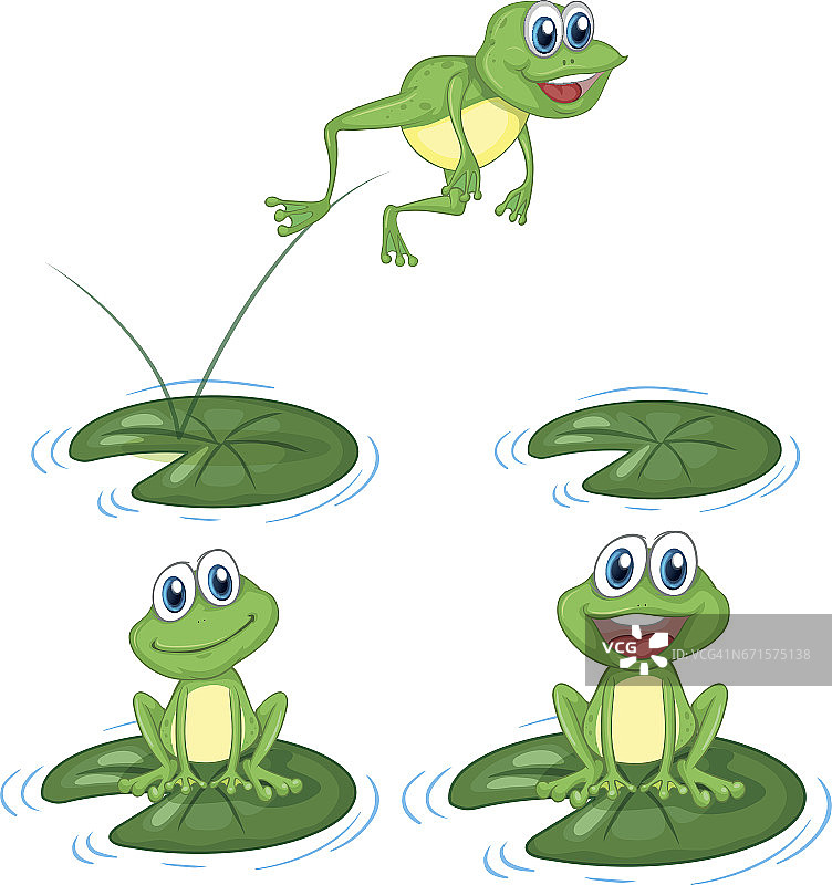 绿色的青蛙在睡莲的叶子上跳跃图片素材