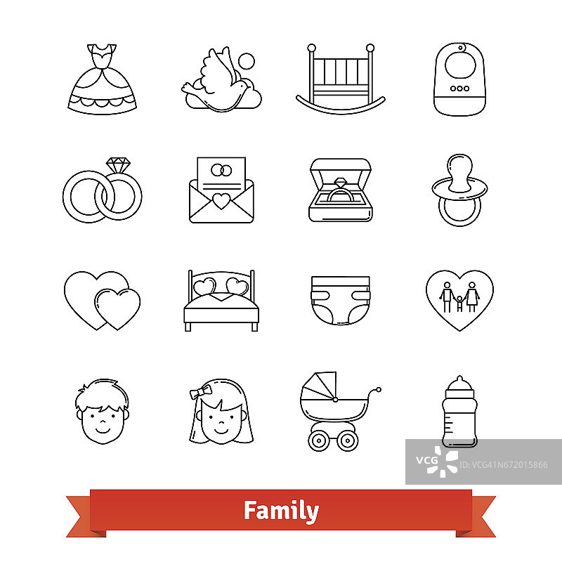 家庭细线艺术图标集图片素材