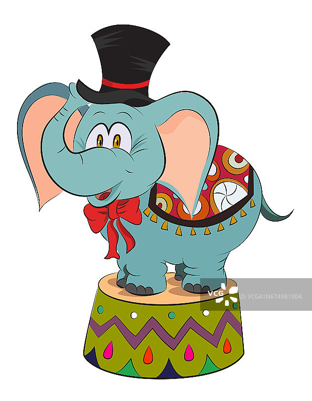 卡通形象的大象戴马戏团的帽子图片素材
