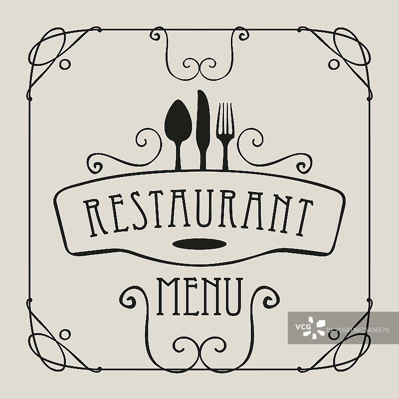 餐厅的菜单上有餐具和花饰图片素材