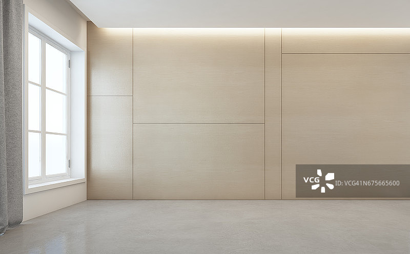 现代住宅的白色混凝土地板和木墙背景的空房间图片素材