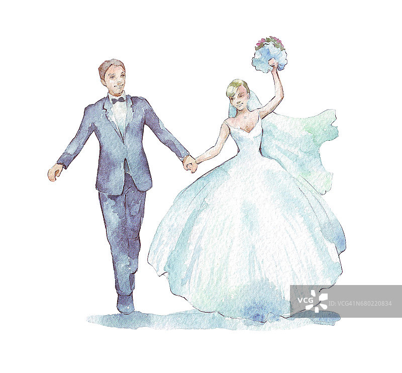 新郎和新娘穿白色婚纱图片素材