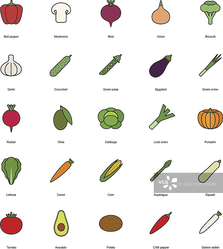 蔬菜彩色图标套装图片素材