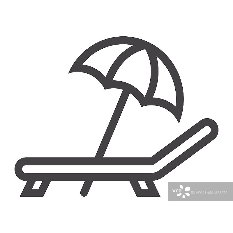 沙滩伞与躺椅线图标，旅游和旅游，矢量图形，白色背景上的线性模式，eps 10。图片素材