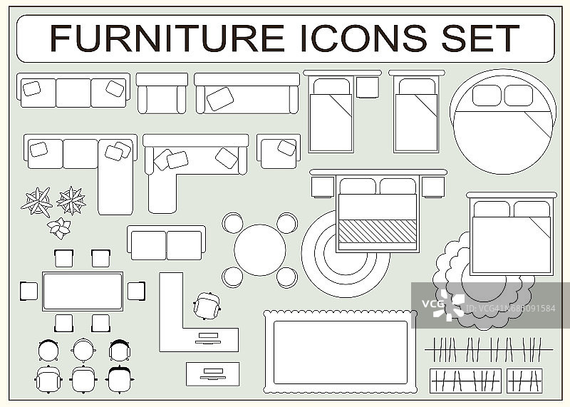 一组简单的家具矢量图标作为设计元素图片素材