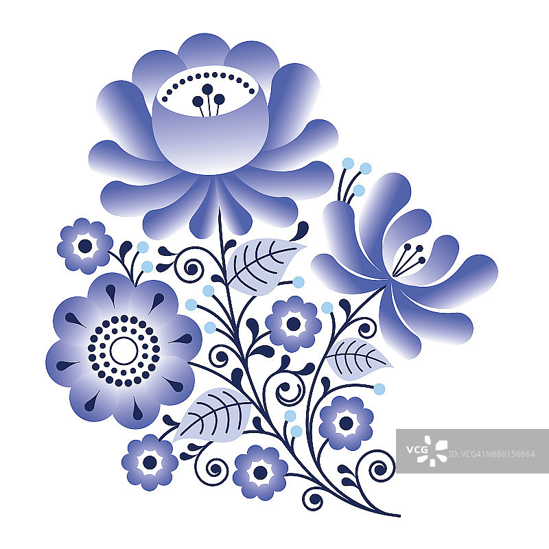 民间花卉，俄罗斯复古艺术，花卉Gzhel设计图片素材