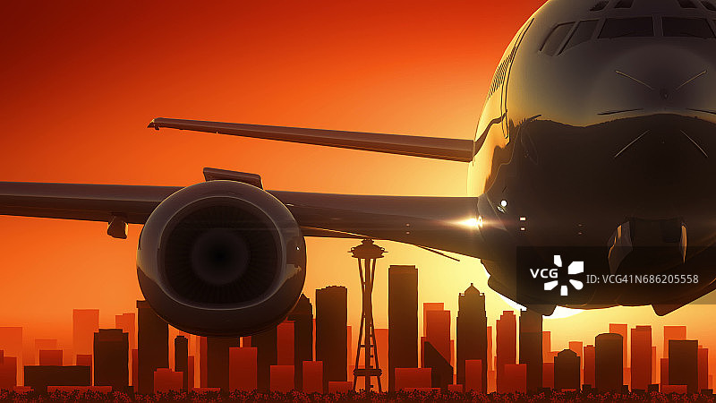 美国西雅图华盛顿美国地平线日出起飞图片素材