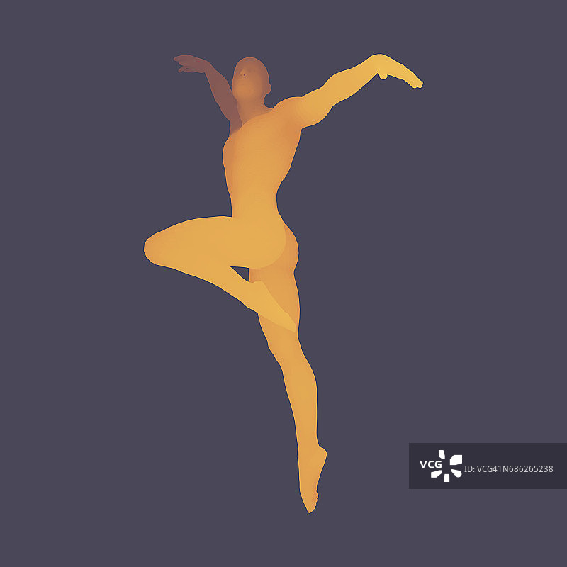 芭蕾舞演员的剪影。人的三维模型。运动的象征。矢量插图。图片素材