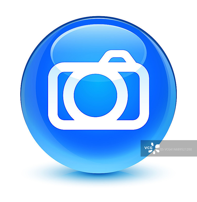 相机图标玻璃蓝绿色圆形按钮图片素材